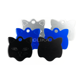 Placa ID animal de estimação – Formato Cara Gatinho (Várias cores)