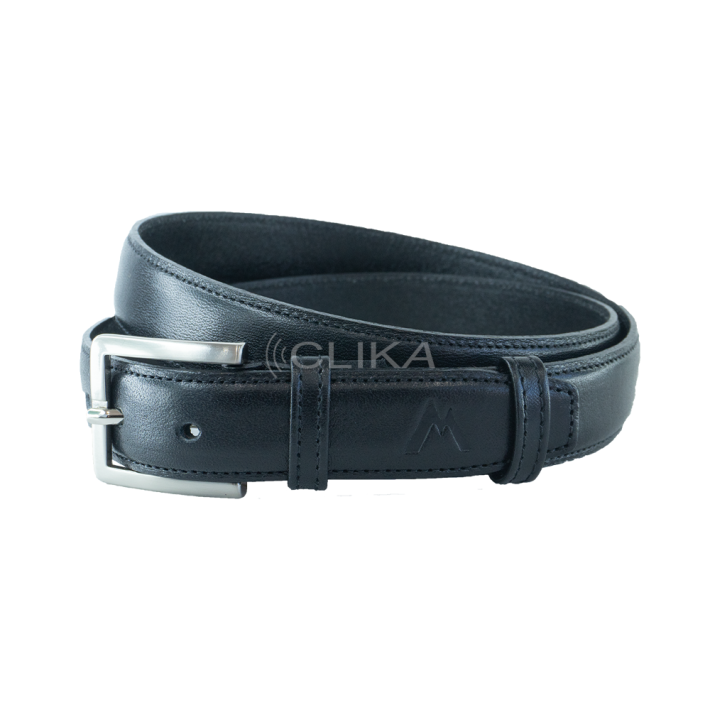 Cinto 100% pele genuína – com costura e logo gravado – Preto